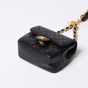 Very Good Condition CHANEL Micromatelasse Chain Belt Total Length Approx. 79cm Lambskin Metal GP Black Used 4a001491