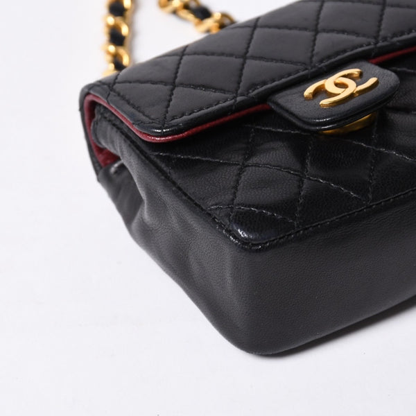 Very Good Condition CHANEL Micromatelasse Chain Belt Total Length Approx. 79cm Lambskin Metal GP Black Used 4a001491