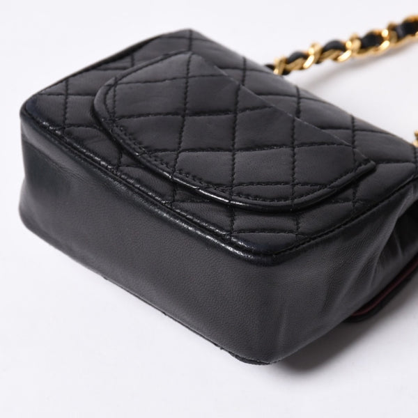 Very Good Condition CHANEL Micromatelasse Chain Belt Total Length Approx. 79cm Lambskin Metal GP Black Used 4a001491