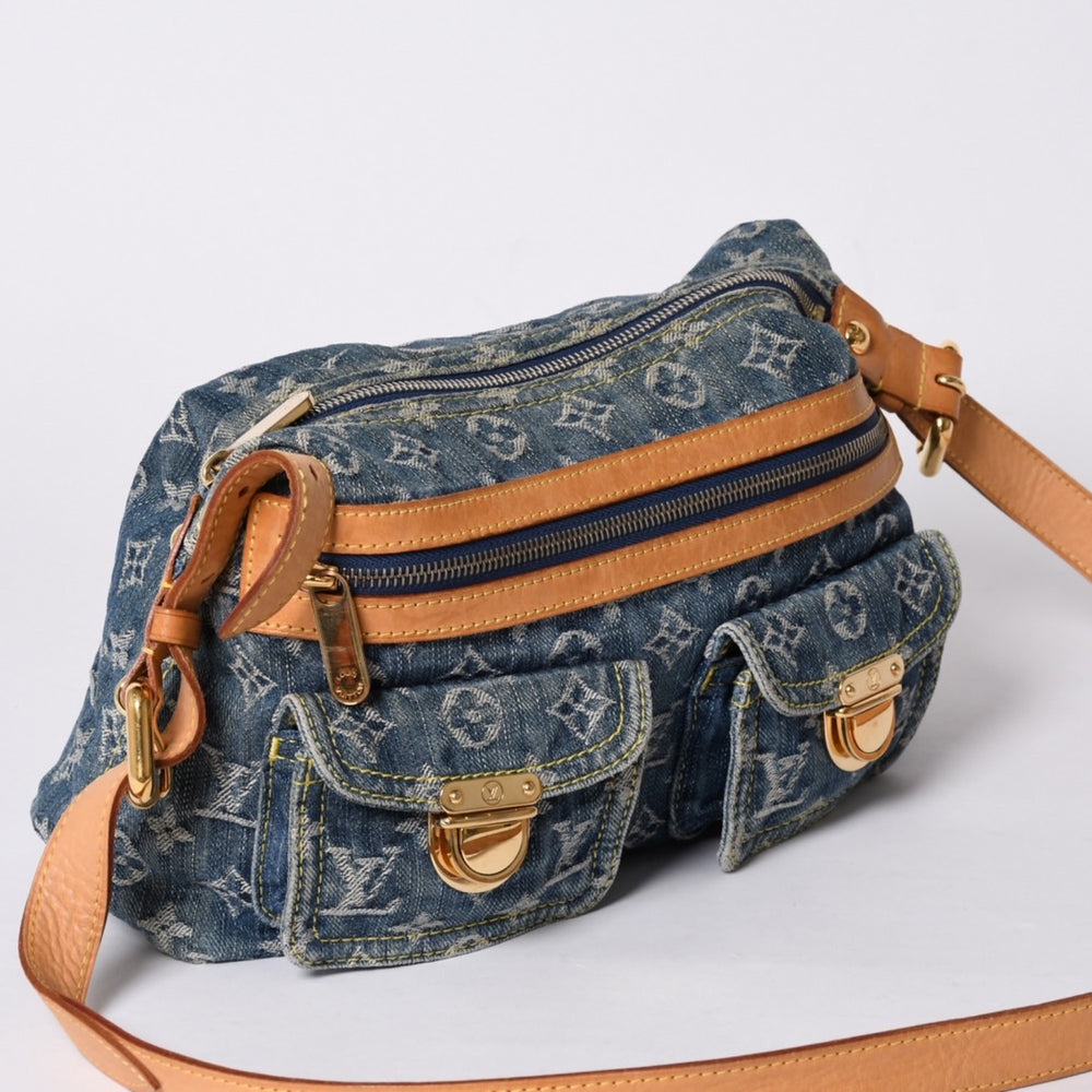 LOUIS VUITTON Monogram Denim Baggy PM Shoulder Bag One Shoulder M95049 Indigo Blue Good Condition Used 4a001244