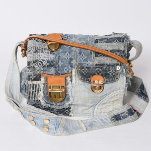LOUIS VUITTON Patchwork Posty Messenger Bag M95374 Monogram Denim Blue Good Condition Used 4a001183