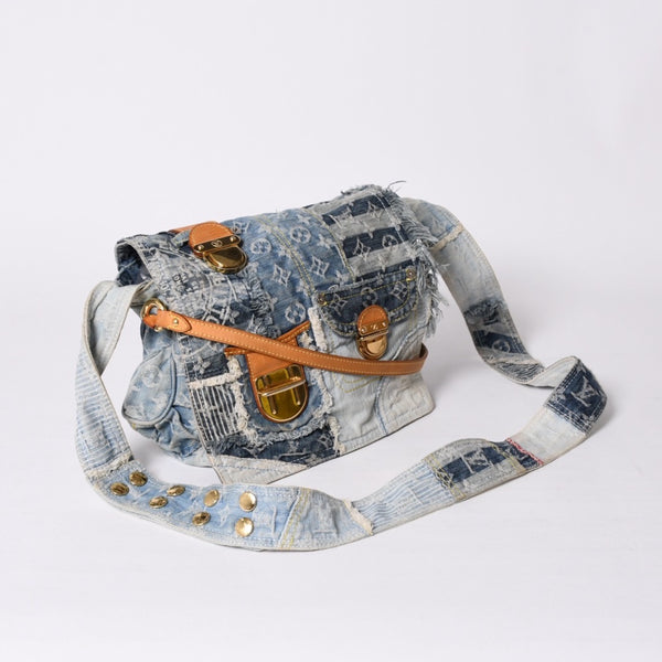 LOUIS VUITTON Patchwork Posty Messenger Bag M95374 Monogram Denim Blue Good Condition Used 4a001183