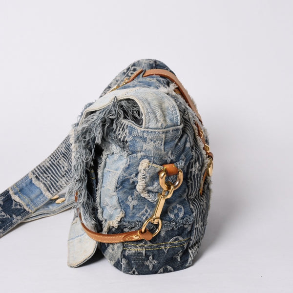 LOUIS VUITTON Patchwork Posty Messenger Bag M95374 Monogram Denim Blue Good Condition Used 4a001183