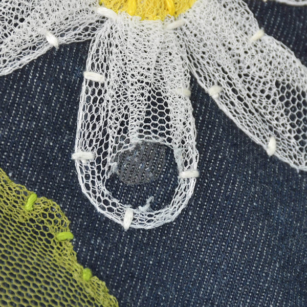 FENDI フェンディ ハンドバッグ DENIM デニム FLOWER フラワー Applique アップリケ ネイビー 美品 中古 4a001181