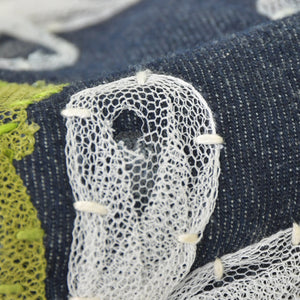 FENDI フェンディ ハンドバッグ DENIM デニム FLOWER フラワー Applique アップリケ ネイビー 美品 中古 4a001181