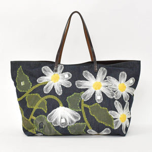 FENDI フェンディ ハンドバッグ DENIM デニム FLOWER フラワー Applique アップリケ ネイビー 美品 中古 4a001181