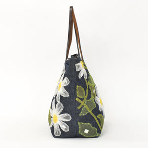 FENDI フェンディ ハンドバッグ DENIM デニム FLOWER フラワー Applique アップリケ ネイビー 美品 中古 4a001181