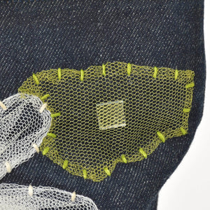 FENDI フェンディ ハンドバッグ DENIM デニム FLOWER フラワー Applique アップリケ ネイビー 美品 中古 4a001181