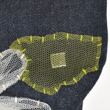 画像をギャラリービューアに読み込む, FENDI フェンディ ハンドバッグ DENIM デニム FLOWER フラワー Applique アップリケ ネイビー 美品 中古 4a001181