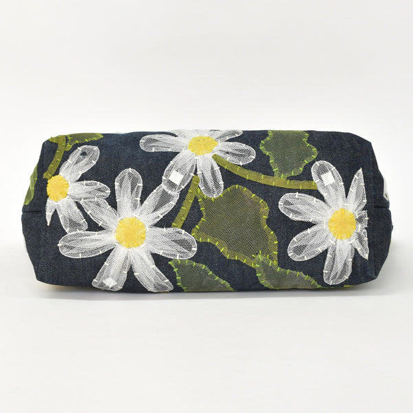 FENDI フェンディ ハンドバッグ DENIM デニム FLOWER フラワー Applique アップリケ ネイビー 美品 中古 4a001181