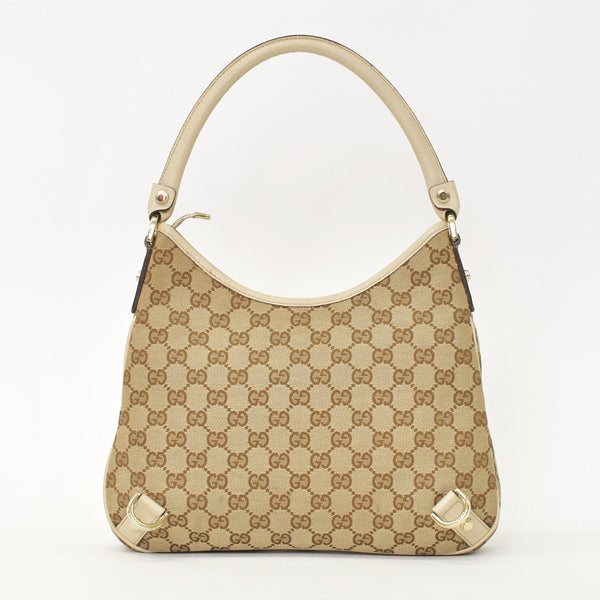 GUCCI グッチ アビー ワンショルダーバッグ GGキャンバス 130738 213048 ベージュ アイボリー ゴールド金具 美品 中古 4a001182