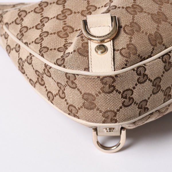GUCCI グッチ アビー ワンショルダーバッグ GGキャンバス 130738 214397 ベージュ アイボリー ゴールド金具 美品 中古4a001185