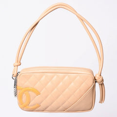 Very Good Condition CHANEL CANBON Cambon Line One Shoulder Bag No. 10 Coco Mark Calfskin Beige Silver Hardware Used 4a001690