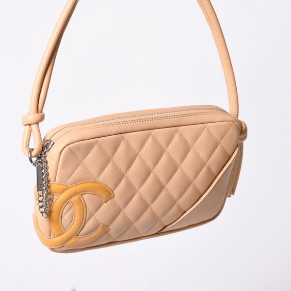 Very Good Condition CHANEL CANBON Cambon Line One Shoulder Bag No. 10 Coco Mark Calfskin Beige Silver Hardware Used 4a001690