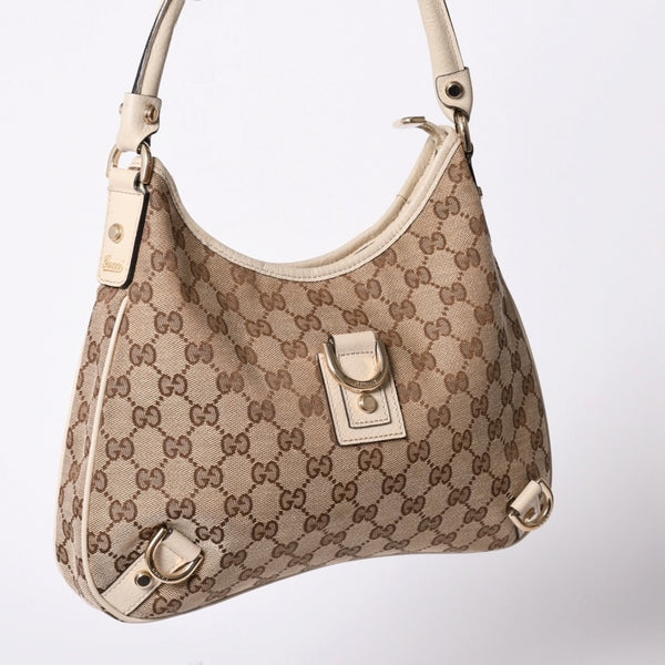 GUCCI グッチ アビー ワンショルダーバッグ GGキャンバス 130738 214397 ベージュ アイボリー ゴールド金具 美品 中古4a001185
