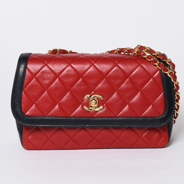 CHANEL シャネル マトラッセ23 Sフラップ Sチェーンショルダーバッグ 14番台 ココマーク ラムスキン レッド ネイビー 美品 中古 4a001170