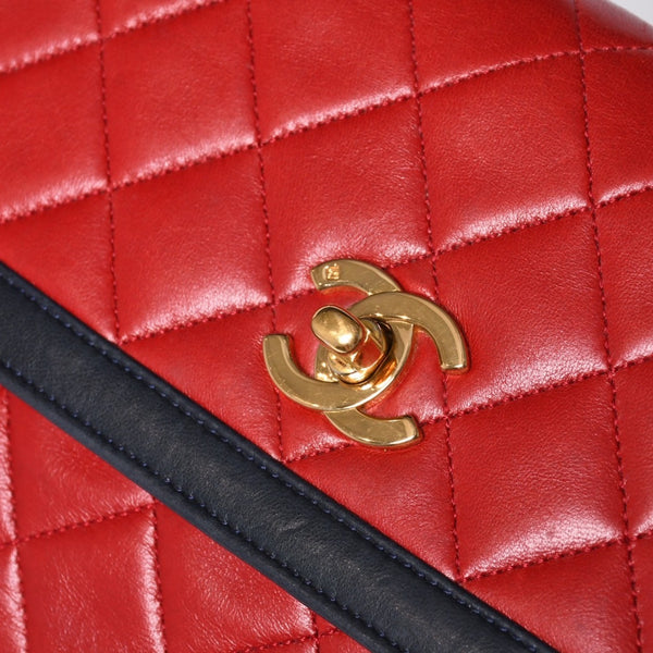 CHANEL シャネル マトラッセ23 Sフラップ Sチェーンショルダーバッグ 14番台 ココマーク ラムスキン レッド ネイビー 美品 中古 4a001170