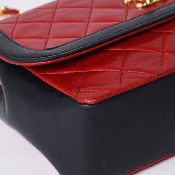 CHANEL シャネル マトラッセ23 Sフラップ Sチェーンショルダーバッグ 14番台 ココマーク ラムスキン レッド ネイビー 美品 中古 4a001170