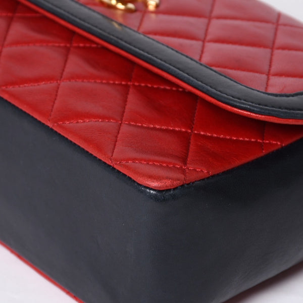 CHANEL シャネル マトラッセ23 Sフラップ Sチェーンショルダーバッグ 14番台 ココマーク ラムスキン レッド ネイビー 美品 中古 4a001170