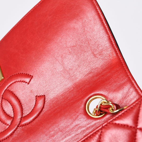 CHANEL シャネル マトラッセ23 Sフラップ Sチェーンショルダーバッグ 14番台 ココマーク ラムスキン レッド ネイビー 美品 中古 4a001170