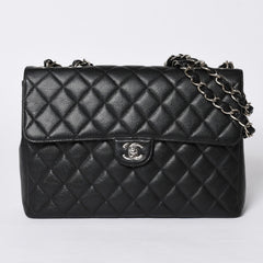 Very Good Condition CHANEL CHANEL Deca Matelasse 30 S Flap W Chain Shoulder Bag No. 6 Coco Mark Caviar Skin Silver Hardware Used 4a001273