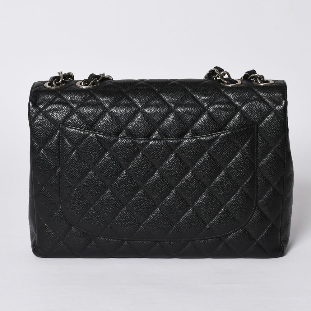 極美品 CHANEL シャネル デカマトラッセ30 Sフラップ Wチェーンショルダーバッグ 6番台 ココマーク キャビアスキン シルバー金具 中古 4a001273
