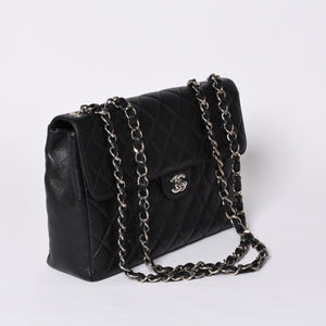 Very Good Condition CHANEL CHANEL Deca Matelasse 30 S Flap W Chain Shoulder Bag No. 6 Coco Mark Caviar Skin Silver Hardware Used 4a001273