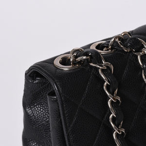 Very Good Condition CHANEL CHANEL Deca Matelasse 30 S Flap W Chain Shoulder Bag No. 6 Coco Mark Caviar Skin Silver Hardware Used 4a001273