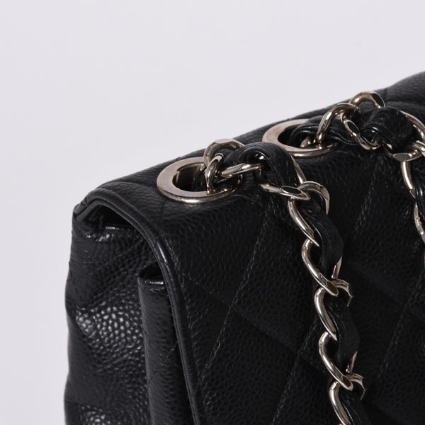 Very Good Condition CHANEL CHANEL Deca Matelasse 30 S Flap W Chain Shoulder Bag No. 6 Coco Mark Caviar Skin Silver Hardware Used 4a001273