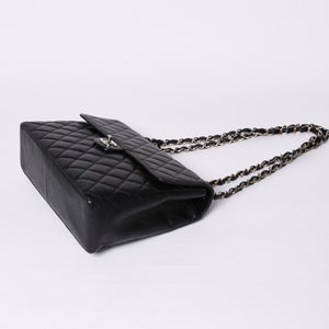 Very Good Condition CHANEL CHANEL Deca Matelasse 30 S Flap W Chain Shoulder Bag No. 6 Coco Mark Caviar Skin Silver Hardware Used 4a001273