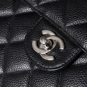 Very Good Condition CHANEL CHANEL Deca Matelasse 30 S Flap W Chain Shoulder Bag No. 6 Coco Mark Caviar Skin Silver Hardware Used 4a001273