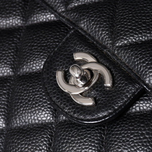 Very Good Condition CHANEL CHANEL Deca Matelasse 30 S Flap W Chain Shoulder Bag No. 6 Coco Mark Caviar Skin Silver Hardware Used 4a001273