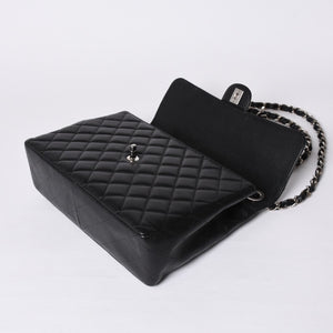 Very Good Condition CHANEL CHANEL Deca Matelasse 30 S Flap W Chain Shoulder Bag No. 6 Coco Mark Caviar Skin Silver Hardware Used 4a001273