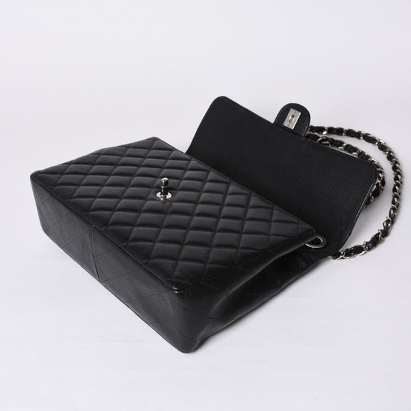 Very Good Condition CHANEL CHANEL Deca Matelasse 30 S Flap W Chain Shoulder Bag No. 6 Coco Mark Caviar Skin Silver Hardware Used 4a001273