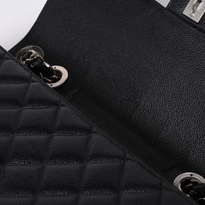 Very Good Condition CHANEL CHANEL Deca Matelasse 30 S Flap W Chain Shoulder Bag No. 6 Coco Mark Caviar Skin Silver Hardware Used 4a001273