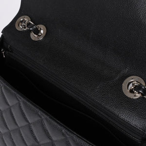Very Good Condition CHANEL CHANEL Deca Matelasse 30 S Flap W Chain Shoulder Bag No. 6 Coco Mark Caviar Skin Silver Hardware Used 4a001273