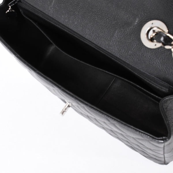 Very Good Condition CHANEL CHANEL Deca Matelasse 30 S Flap W Chain Shoulder Bag No. 6 Coco Mark Caviar Skin Silver Hardware Used 4a001273