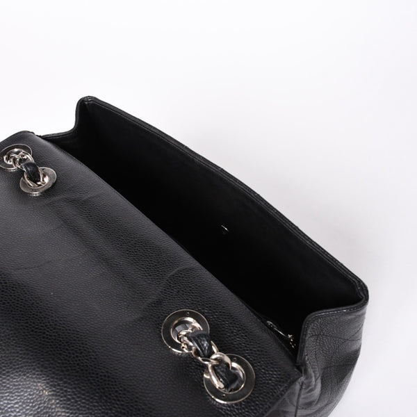 Very Good Condition CHANEL CHANEL Deca Matelasse 30 S Flap W Chain Shoulder Bag No. 6 Coco Mark Caviar Skin Silver Hardware Used 4a001273