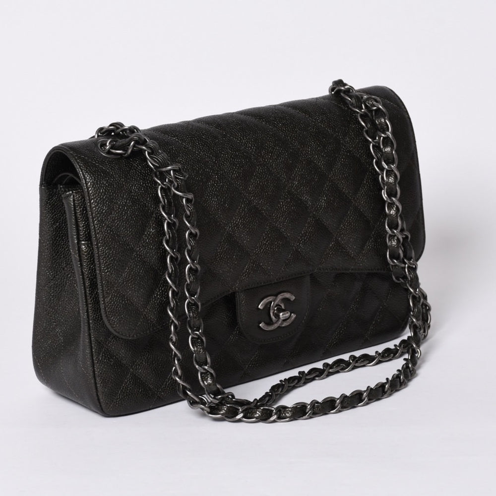 New and unused CHANEL CHANEL Deca Matelasse 30 W Flap W Chain Shoulder Bag A58600 24th Series Coco Mark Caviar Skin Used 4a001274