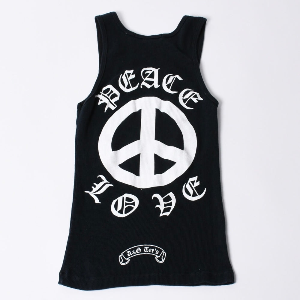 A&G エーアンドジー PEACE LOVE ピースラブ グラフィック プリントタンクトップ Black ブラック 美品 中古 4a001008