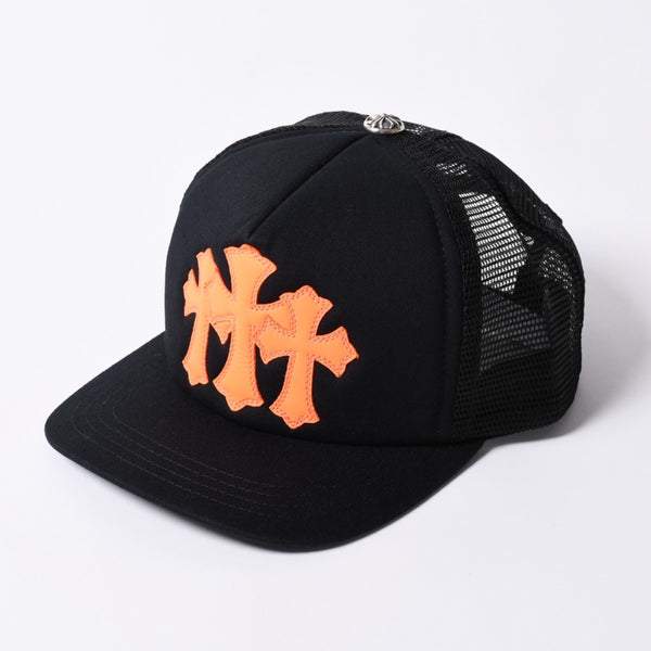 New and unused CHROME HEARTS St. Barths Exclusive Cemetery Cross Mesh Cap RN# 97729 Black Orange Used 4a001198