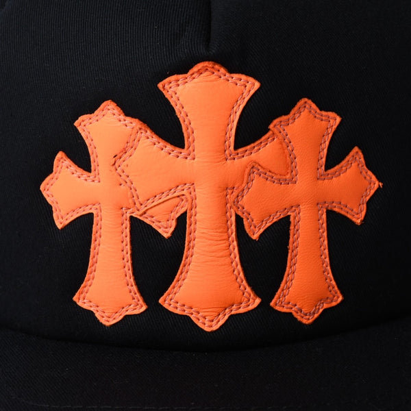 New and unused CHROME HEARTS St. Barths Exclusive Cemetery Cross Mesh Cap RN# 97729 Black Orange Used 4a001198