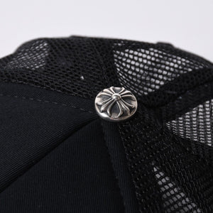 New and unused CHROME HEARTS St. Barths Exclusive Cemetery Cross Mesh Cap RN# 97729 Black Orange Used 4a001198