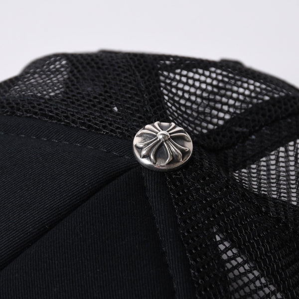 New and unused CHROME HEARTS St. Barths Exclusive Cemetery Cross Mesh Cap RN# 97729 Black Orange Used 4a001198