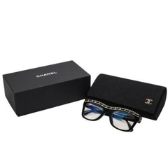 CHANEL シャネル 伊達メガネ アイウェア 71626A S0112 サイズS ココマーク チェーンフレーム ブラック ゴールド 美品 中古 4a001200