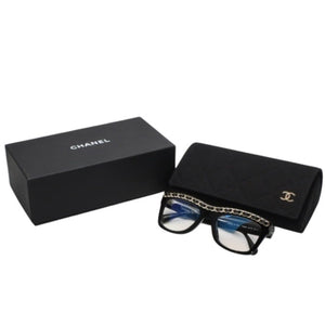 CHANEL シャネル 伊達メガネ アイウェア 71626A S0112 サイズS ココマーク チェーンフレーム ブラック ゴールド 美品 中古 4a001200