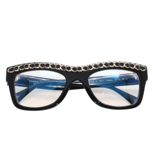 CHANEL シャネル 伊達メガネ アイウェア 71626A S0112 サイズS ココマーク チェーンフレーム ブラック ゴールド 美品 中古 4a001200