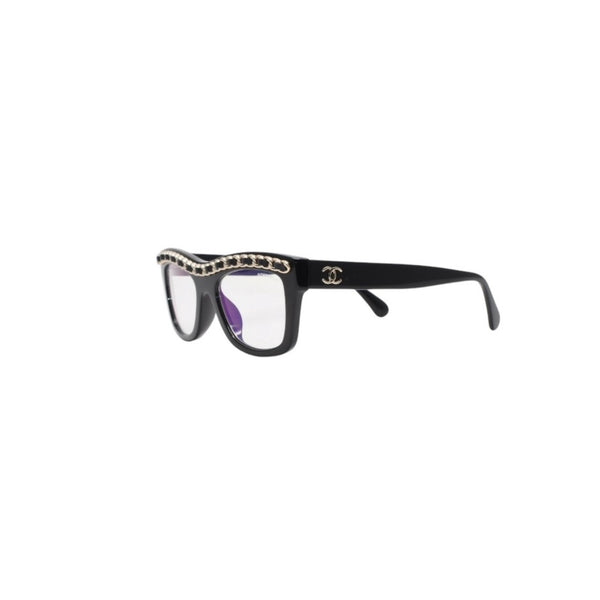 CHANEL シャネル 伊達メガネ アイウェア 71626A S0112 サイズS ココマーク チェーンフレーム ブラック ゴールド 美品 中古 4a001200