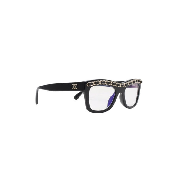 CHANEL シャネル 伊達メガネ アイウェア 71626A S0112 サイズS ココマーク チェーンフレーム ブラック ゴールド 美品 中古 4a001200