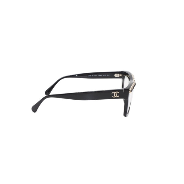 CHANEL シャネル 伊達メガネ アイウェア 71626A S0112 サイズS ココマーク チェーンフレーム ブラック ゴールド 美品 中古 4a001200